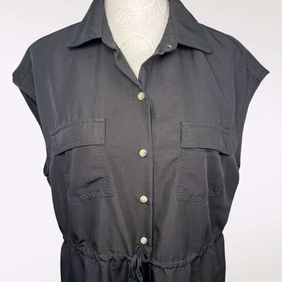 Old Navy Black Button Maxi Dress Shirt Style Drawstring Waist Small - Picture 2 of 7